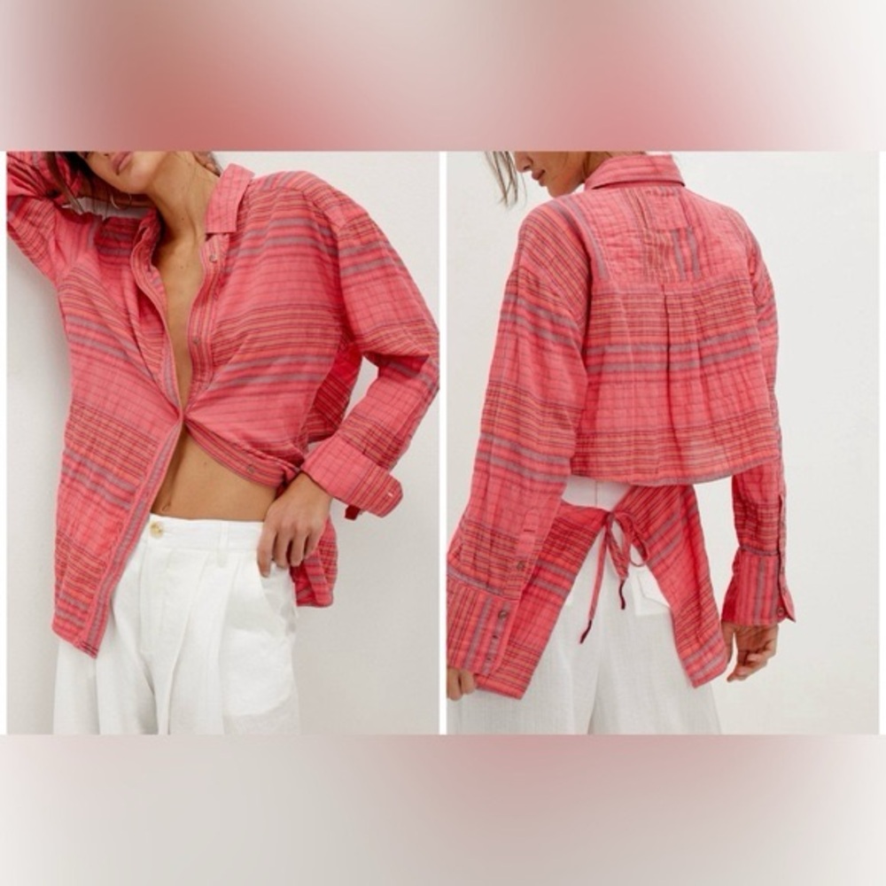 We The Free Pink Striped Button-Down Shirt